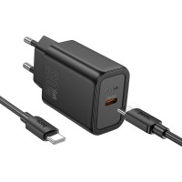  Lādētājs Hoco N62 30W GaN USB-C + USB-C to USB-C kabelis 1.0m black 